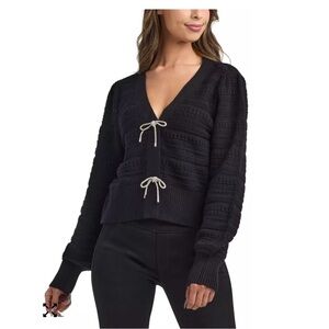 Black Knit Sweater with Bow Details